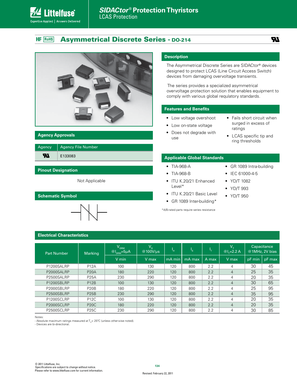 Littelfuse Asymmetrical Discrete Series DO-214 User Manual | 4 pages