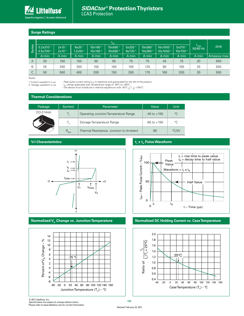 Sidactor, Protection thyristors, Lcas protection | Littelfuse Asymmetrical Discrete Series DO-214 User Manual | Page 2 / 4