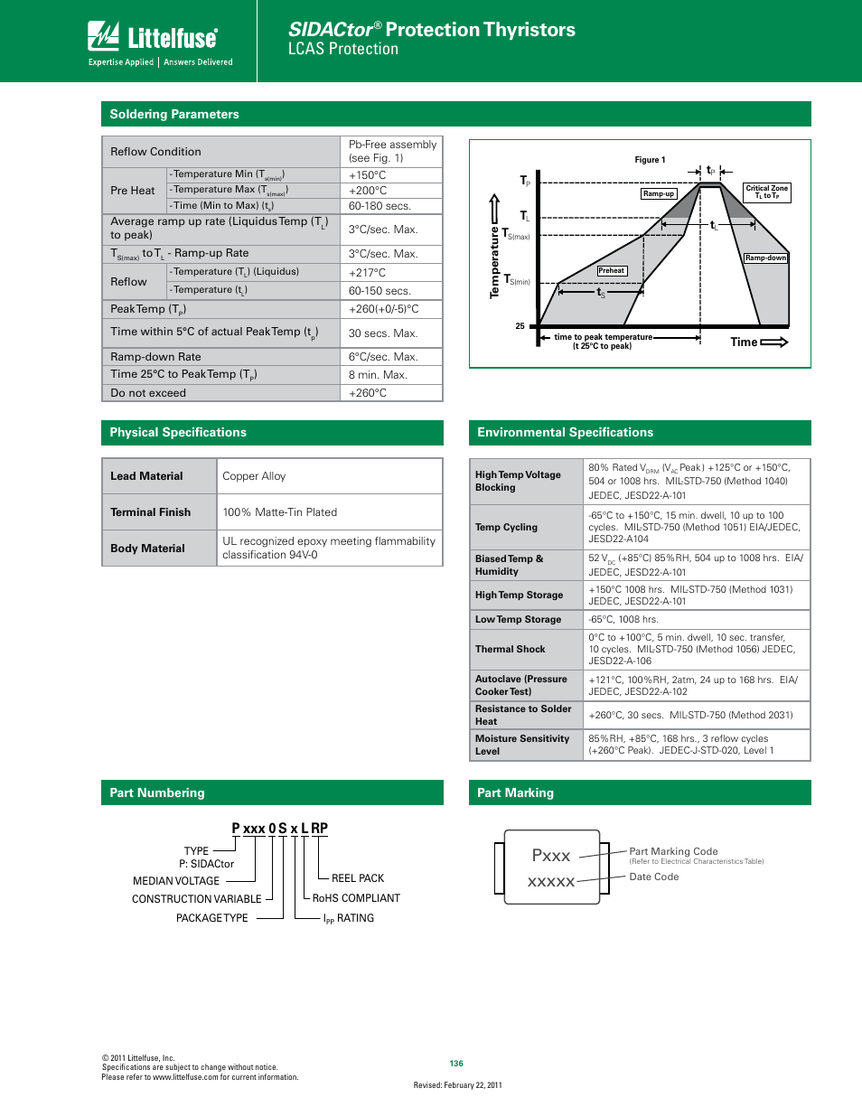 Sidactor, Protection thyristors, Lcas protection | Pxxx, P xxx 0 s x l rp | Littelfuse Asymmetrical Discrete Series DO-214 User Manual | Page 3 / 4