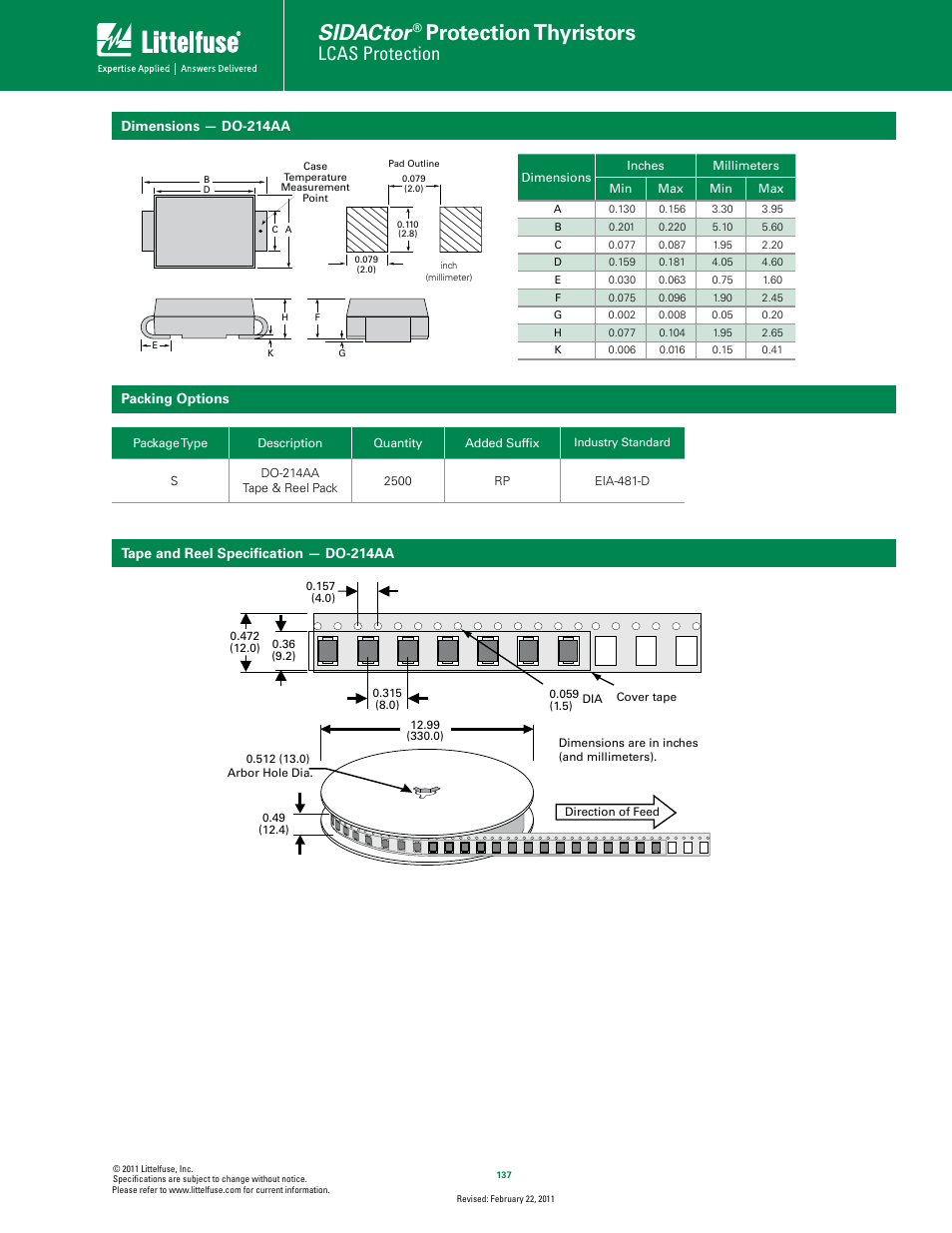 Sidactor, Protection thyristors, Lcas protection | Littelfuse Asymmetrical Discrete Series DO-214 User Manual | Page 4 / 4