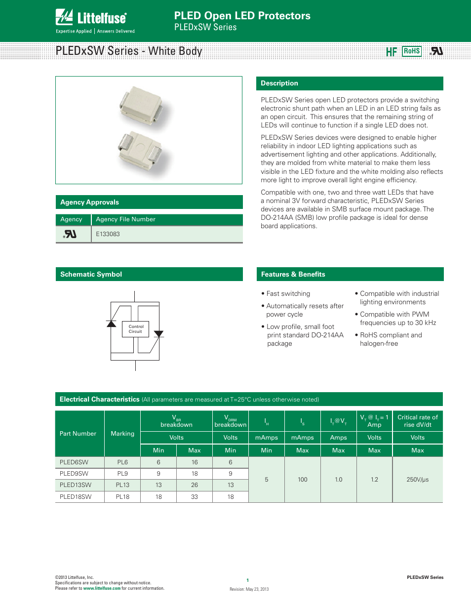 Littelfuse PLEDxSW Series User Manual | 5 pages