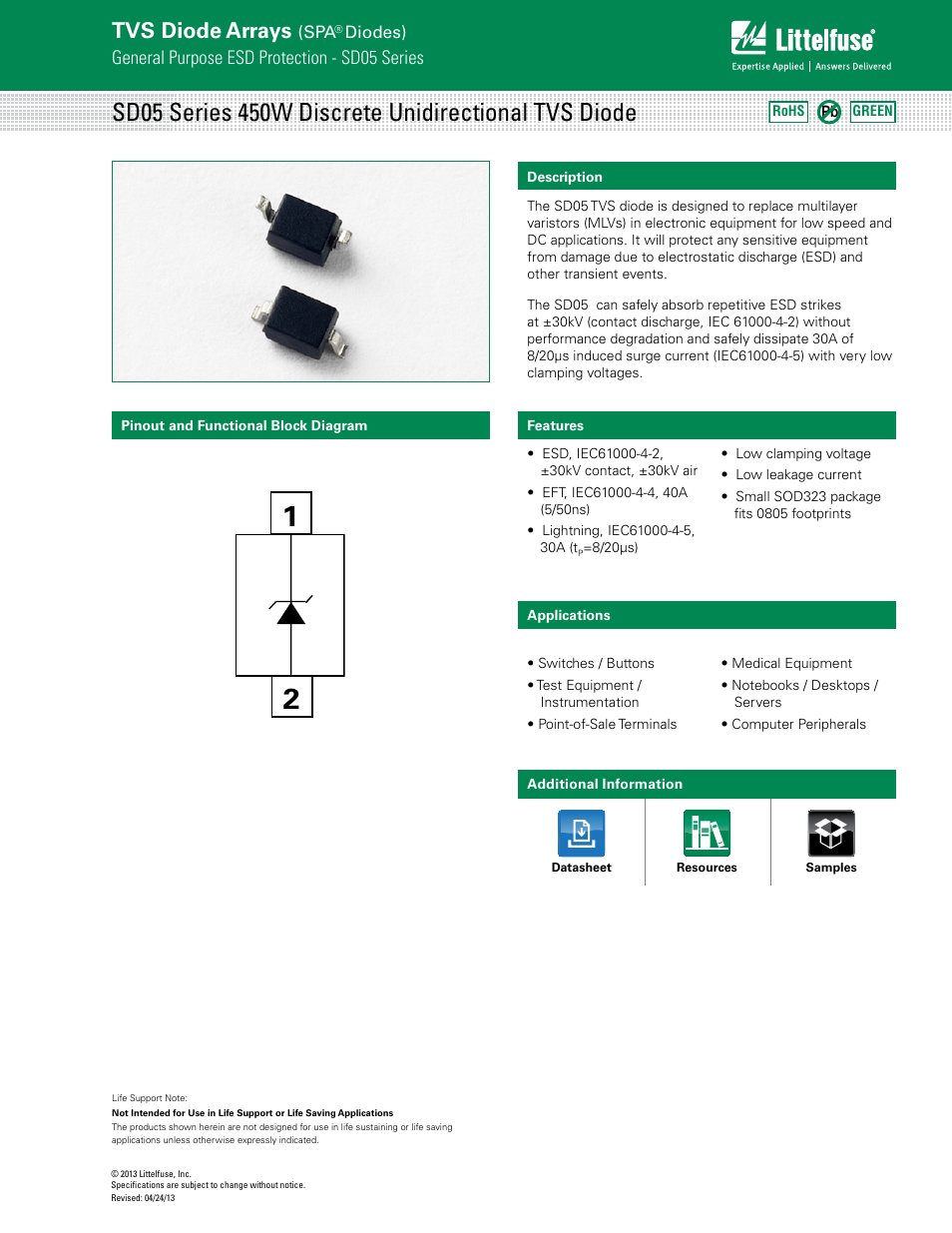 Littelfuse SD05 Series User Manual | 4 pages