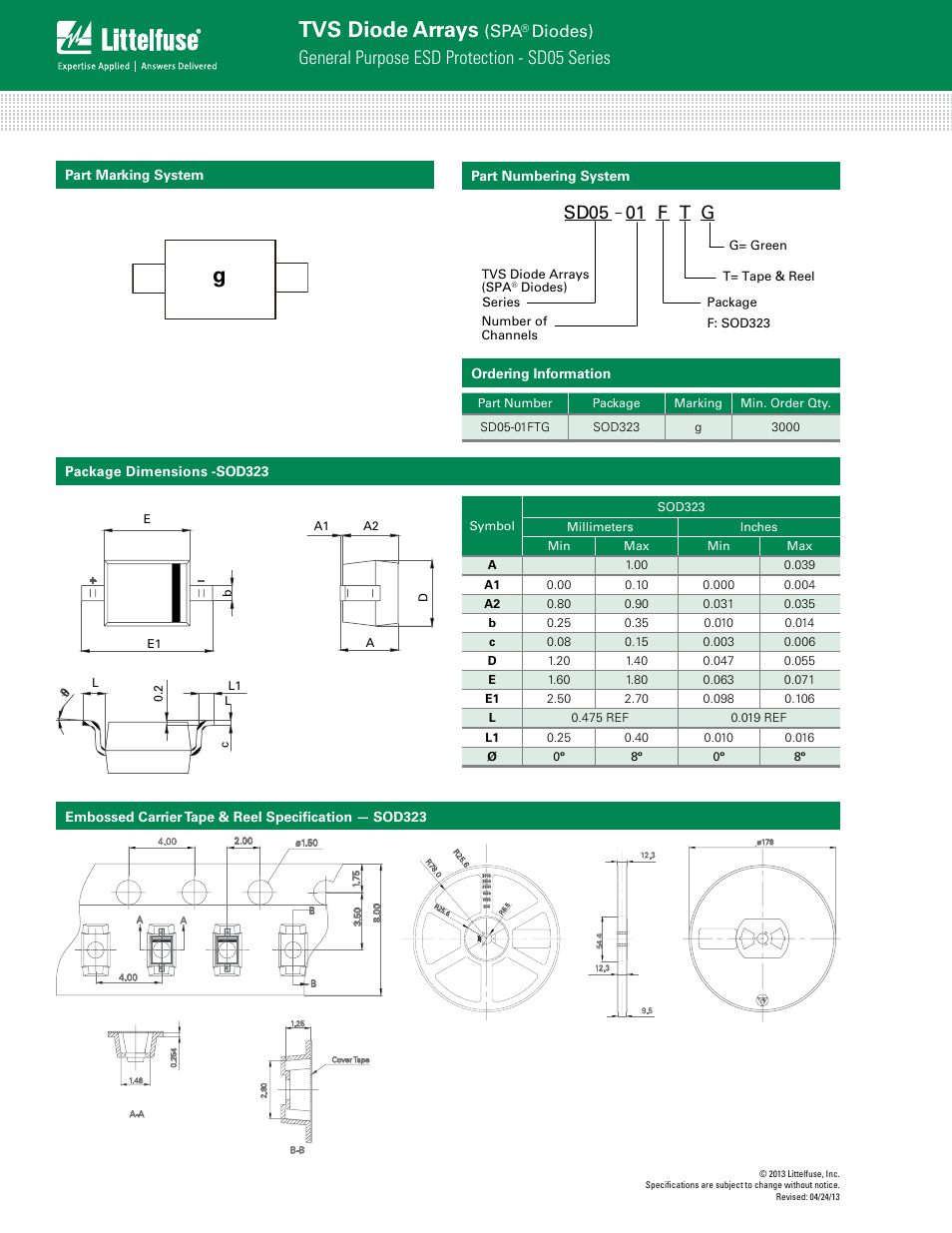 Tvs diode arrays, General purpose esd protection - sd05 series, Sd05 01 t g | Diodes) | Littelfuse SD05 Series User Manual | Page 4 / 4