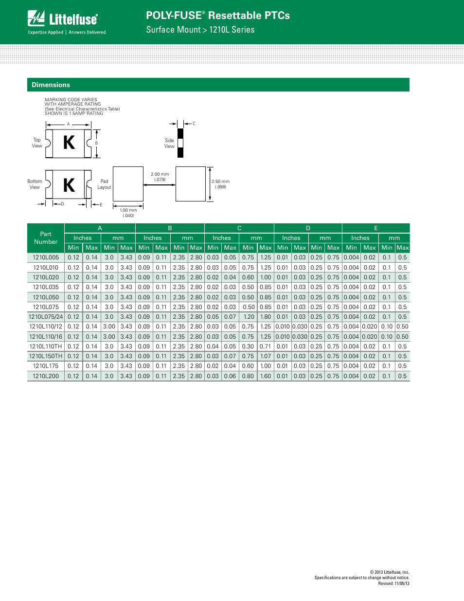 Poly-fuse, Resettable ptcs, Surface mount > 1210l series | Littelfuse 1210L Series User Manual | Page 4 / 6