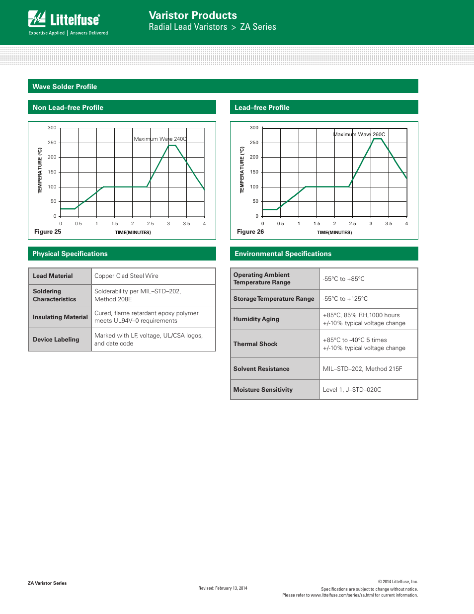 Varistor products, Radial lead varistors > za series, Lead–free profile | Non lead–free profile | Littelfuse ZA Varistor Series User Manual | Page 10 / 14