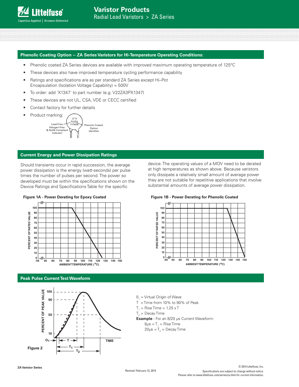 Varistor products, Radial lead varistors > za series | Littelfuse ZA Varistor Series User Manual | Page 4 / 14