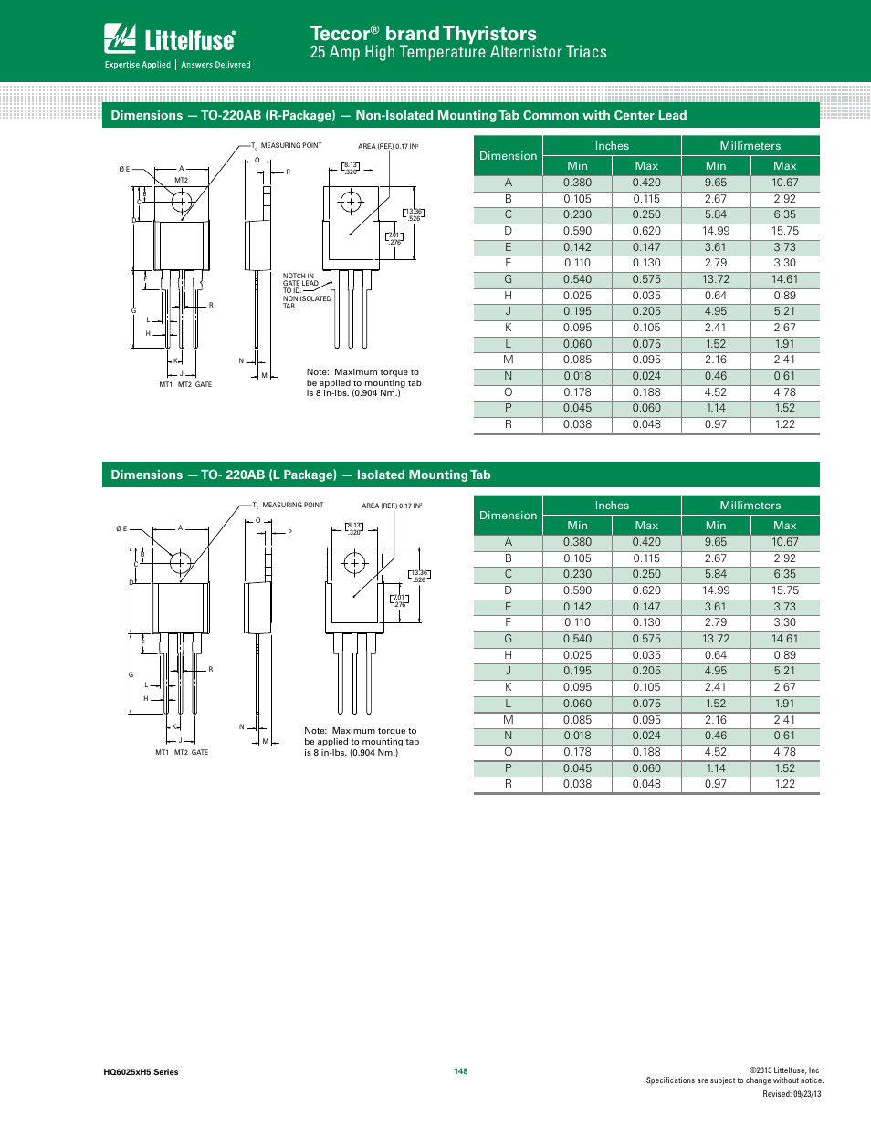 Teccor, Brand thyristors, 25 amp high temperature alternistor triacs | Littelfuse HQ6025xH5 Series User Manual | Page 6 / 8