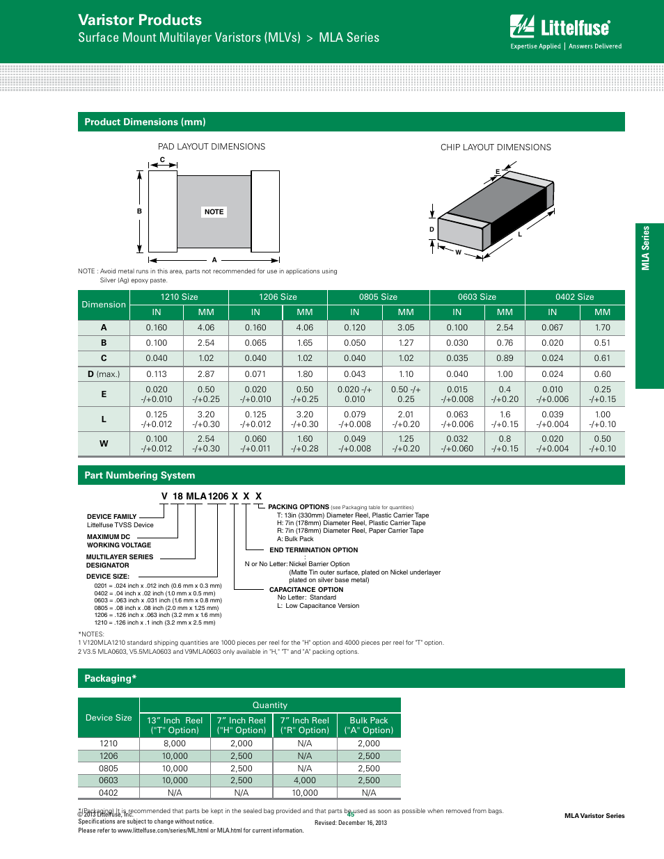 Varistor products | Littelfuse MLA Varistor Series User Manual | Page 7 / 8