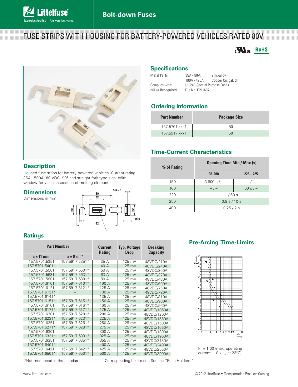 Littelfuse Fuse Strips with Housing for BPV Series User Manual | 1 page