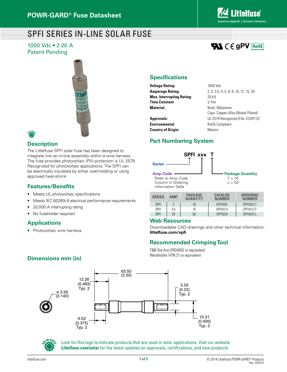 Littelfuse SPFI Series User Manual | 3 pages