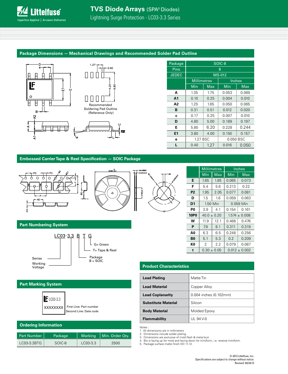 Tvs diode arrays, Lightning surge protection - lc03-3.3 series, Diodes) | Sp03 a -3.3 | Littelfuse LC03-3.3 Series User Manual | Page 4 / 4