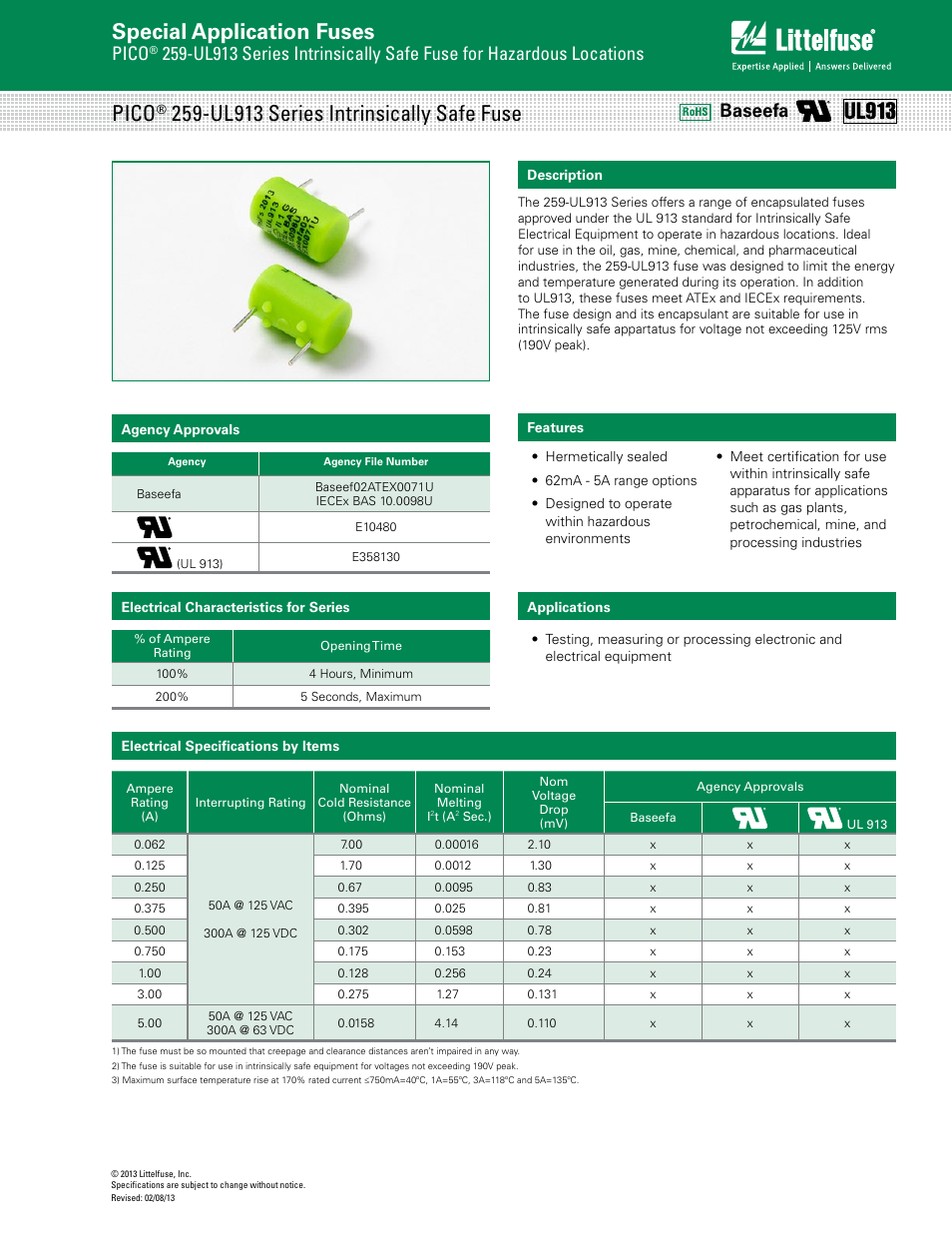 Littelfuse PICO 259-UL913 Series User Manual | 2 pages