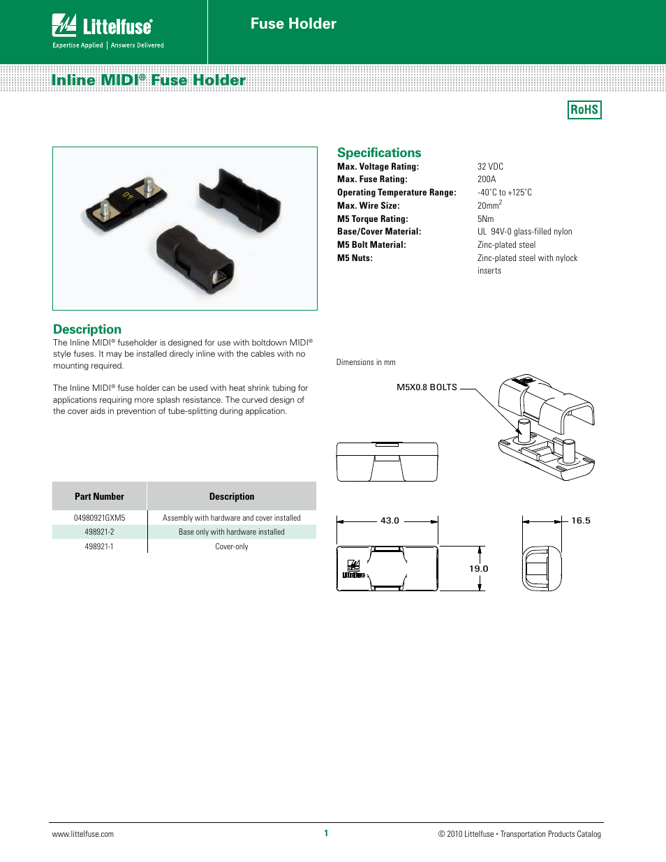 Littelfuse MIDI Inline Holder Series User Manual | 1 page