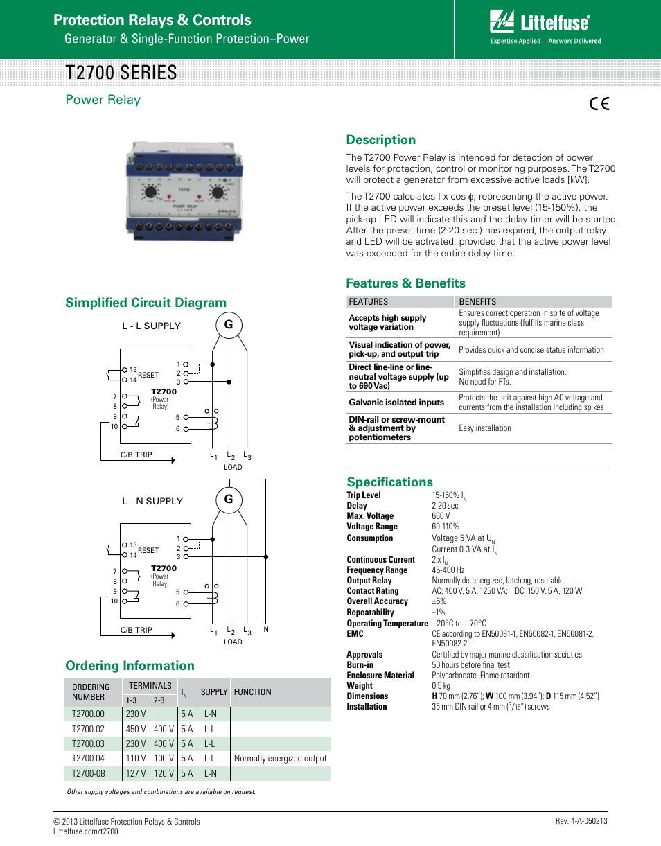 Littelfuse T2700 Series User Manual | 1 page