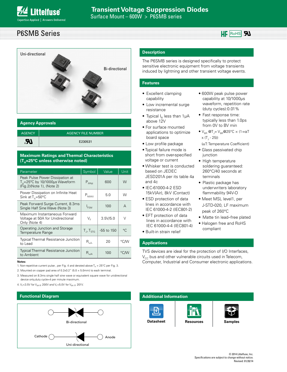 Littelfuse P6SMB Series User Manual | 6 pages