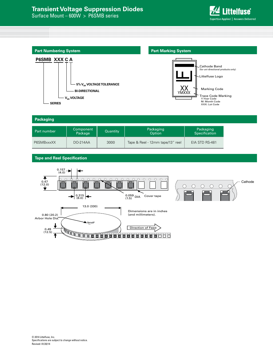 Transient voltage suppression diodes, Surface mount – 600w > p6smb series | Littelfuse P6SMB Series User Manual | Page 6 / 6