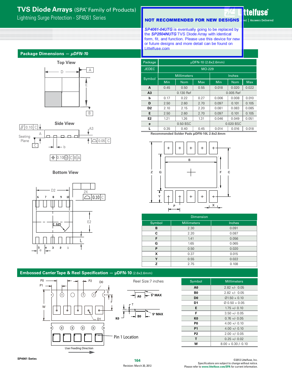 Tvs diode arra ys, Tvs diode arrays, Lightning surge protection - sp4061 series | Family of products), Pin 1 location | Littelfuse SP4061 Series User Manual | Page 4 / 4