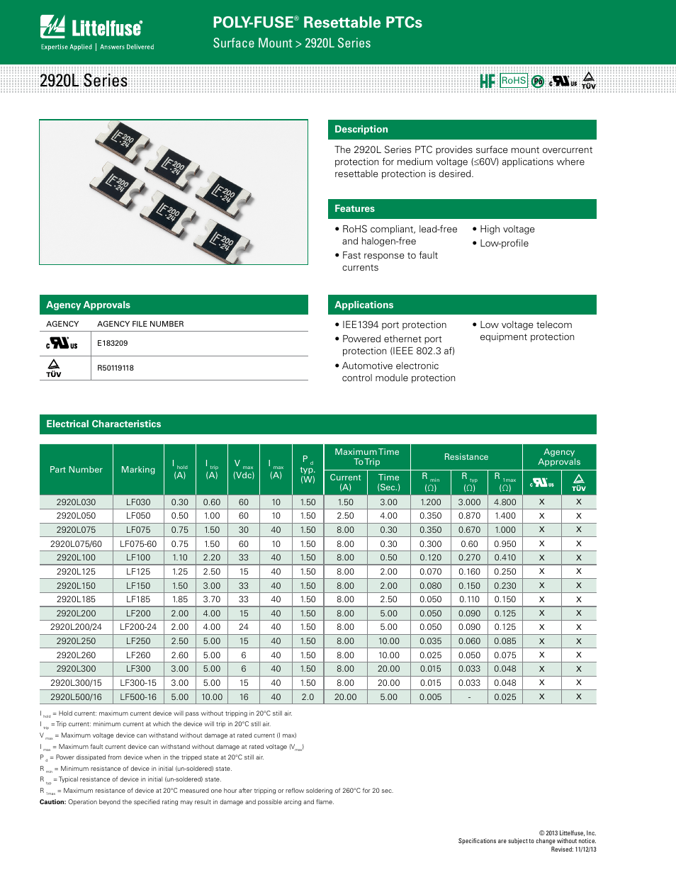 Littelfuse 2920L Series User Manual | 6 pages
