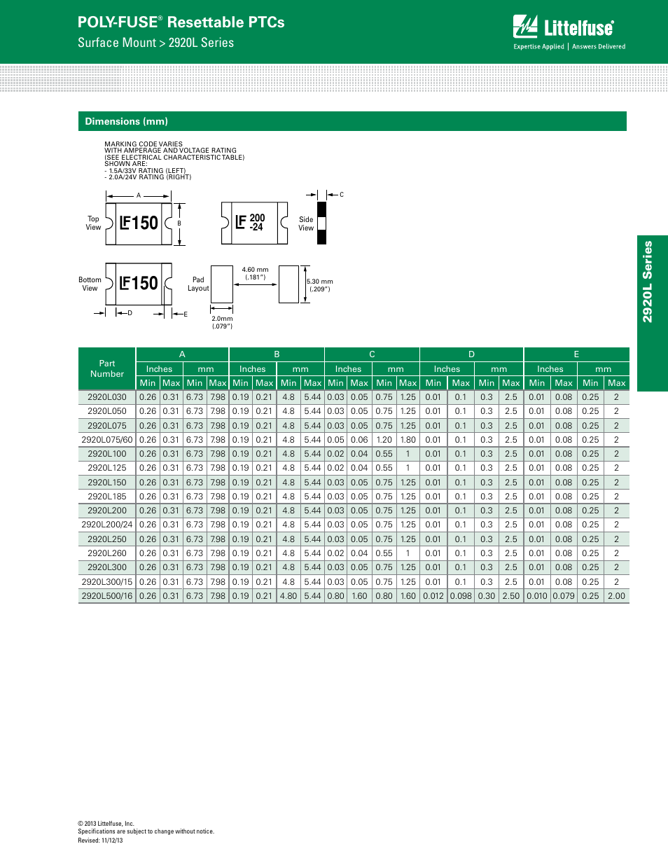 Poly-fuse, Resettable ptcs, Surface mount > 2920l series | 2920l s eries | Littelfuse 2920L Series User Manual | Page 4 / 6