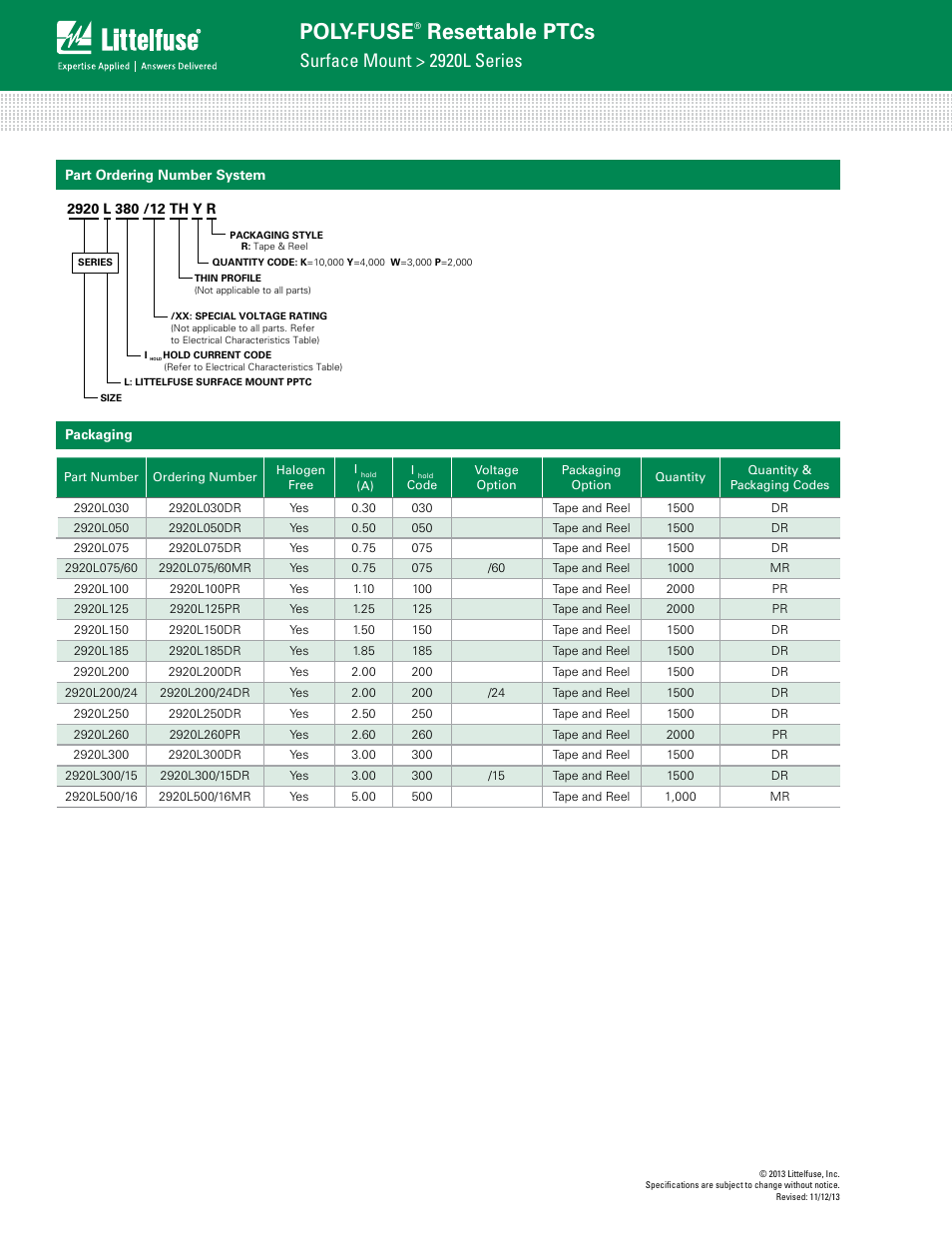 Poly-fuse, Resettable ptcs, Surface mount > 2920l series | Littelfuse 2920L Series User Manual | Page 5 / 6