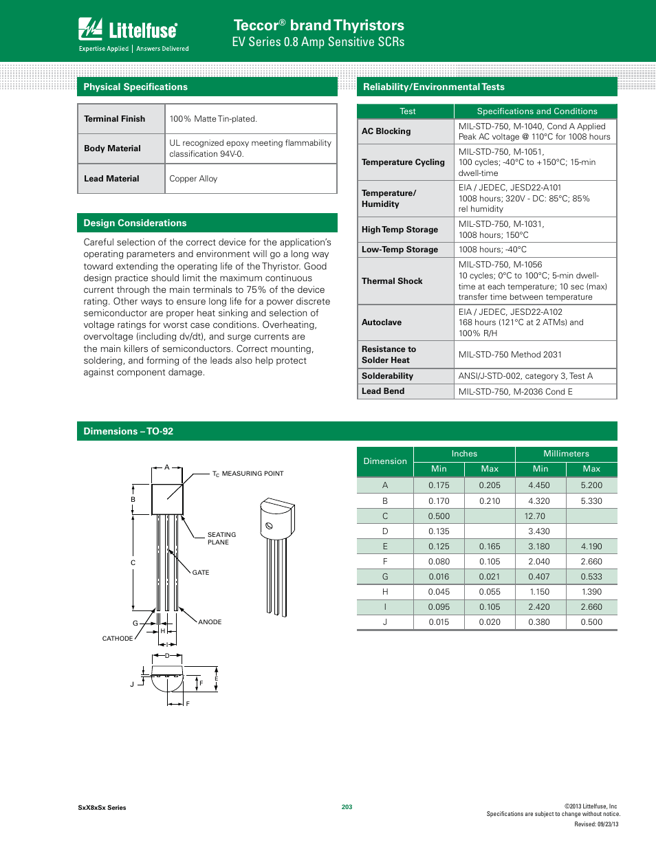 Teccor, Brand thyristors, Ev series 0.8 amp sensitive scrs | Littelfuse SxX8xSx Series User Manual | Page 5 / 10