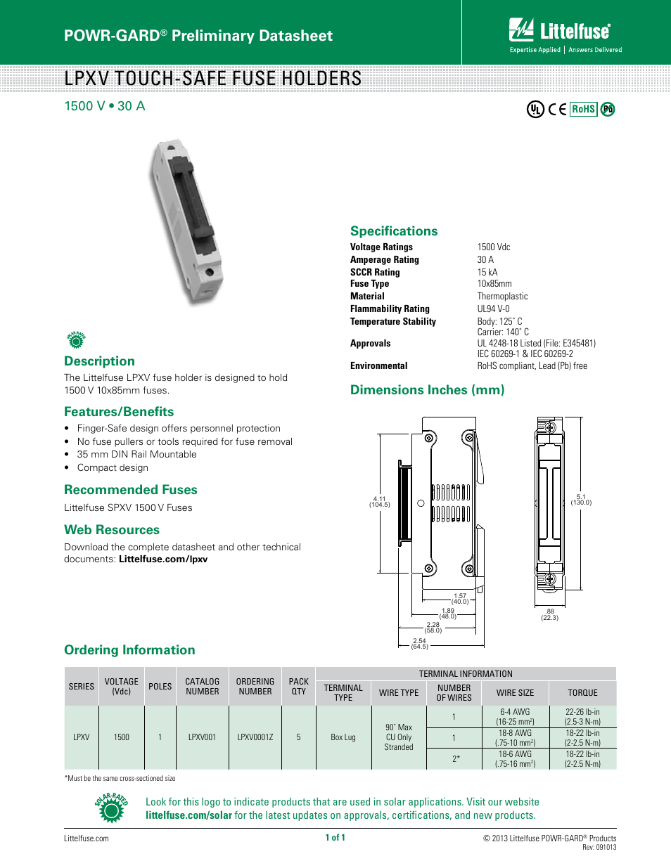 Littelfuse LPXV Series User Manual | 1 page