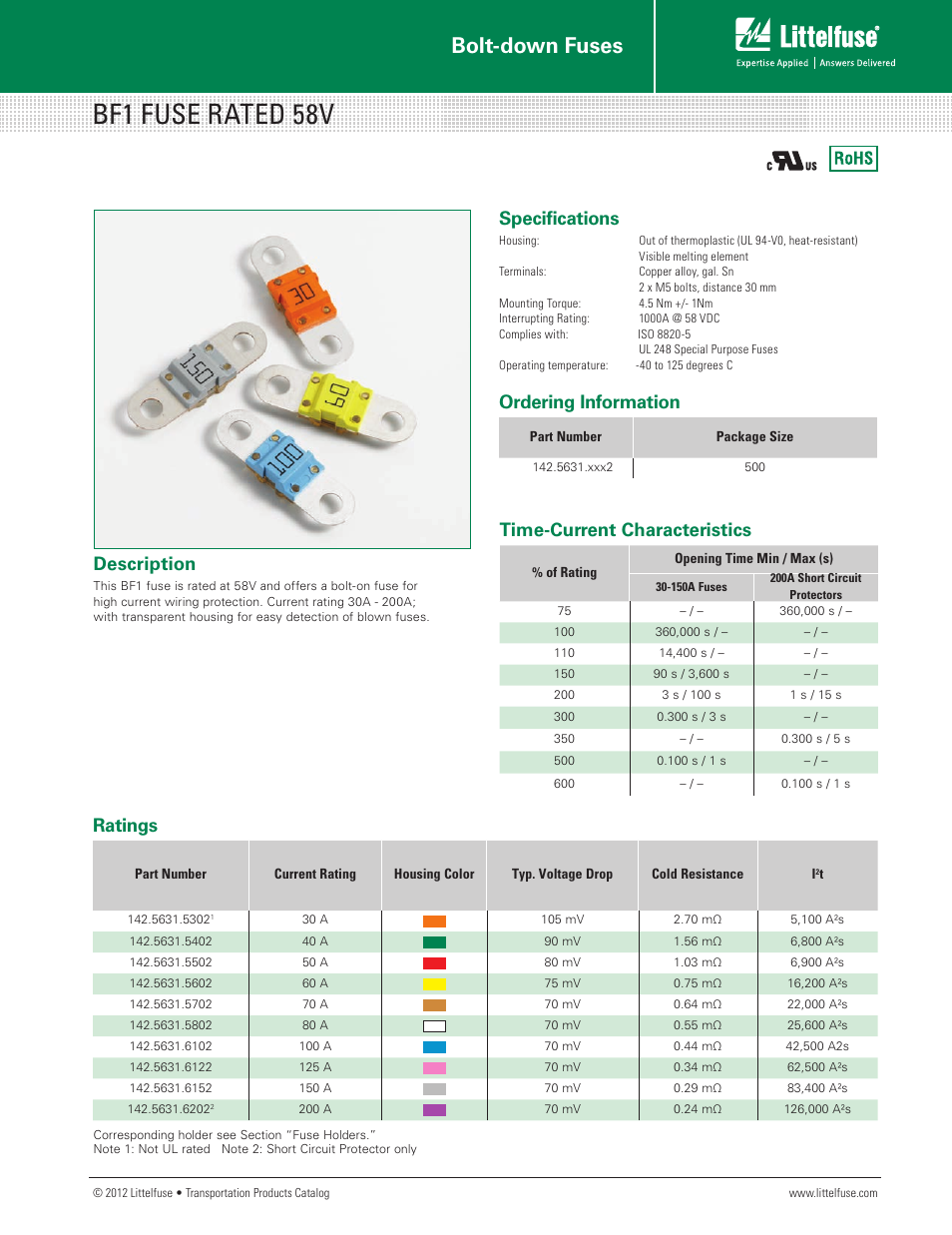 Littelfuse BF1 58V Series User Manual | 2 pages