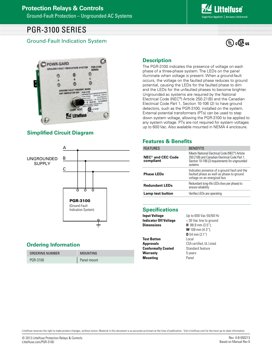 Littelfuse PGR-3100 Series User Manual | 1 page