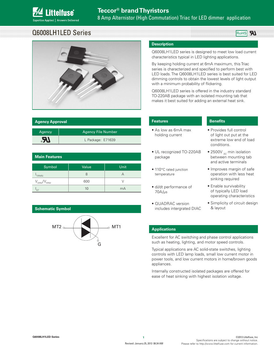 Littelfuse Q6008LH1LED Series User Manual | 6 pages