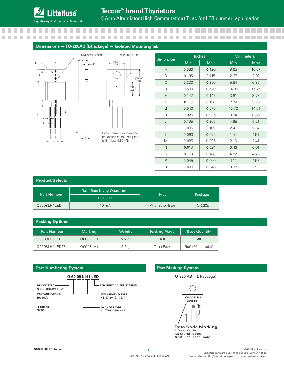 Teccor, Brand thyristors | Littelfuse Q6008LH1LED Series User Manual | Page 6 / 6