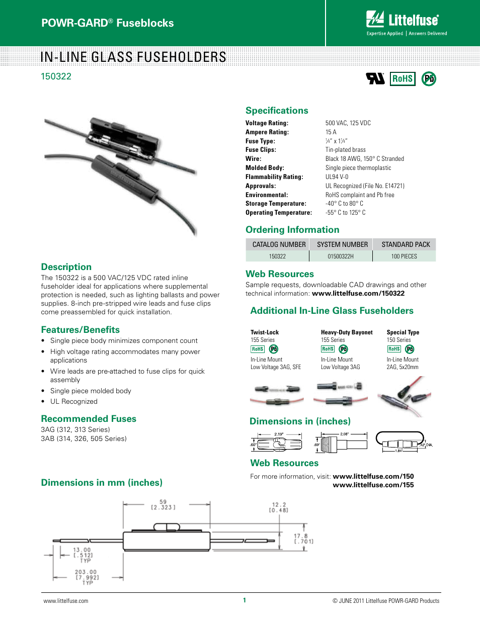 Littelfuse 150322 Series User Manual | 1 page