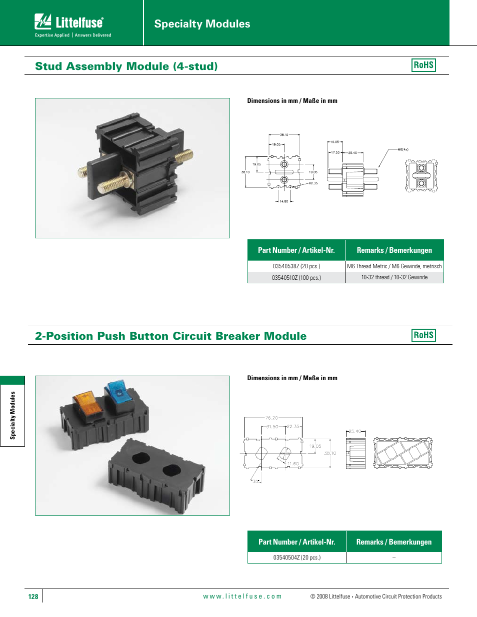 Specialty modules | Littelfuse Power Tap Module User Manual | Page 2 / 2