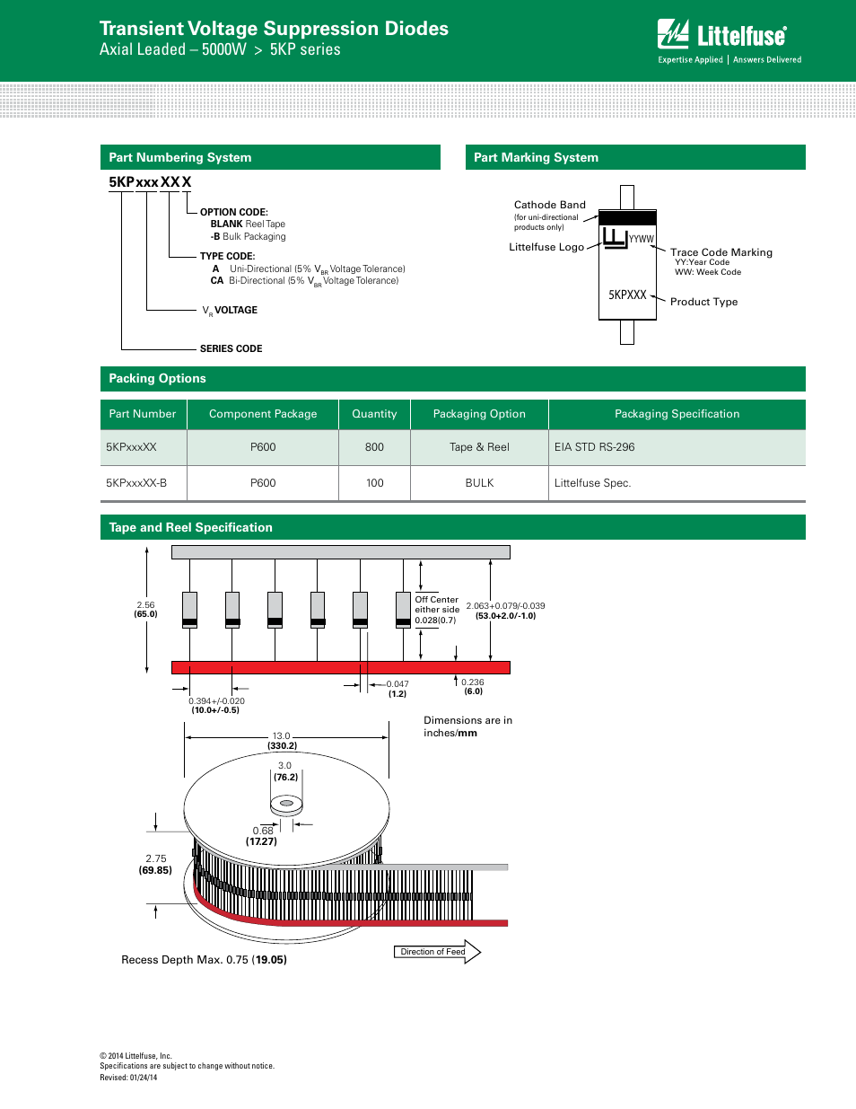 Transient voltage suppression diodes, 5kpxxx xxx, 5kpxxx | Littelfuse 5KP Series User Manual | Page 6 / 6