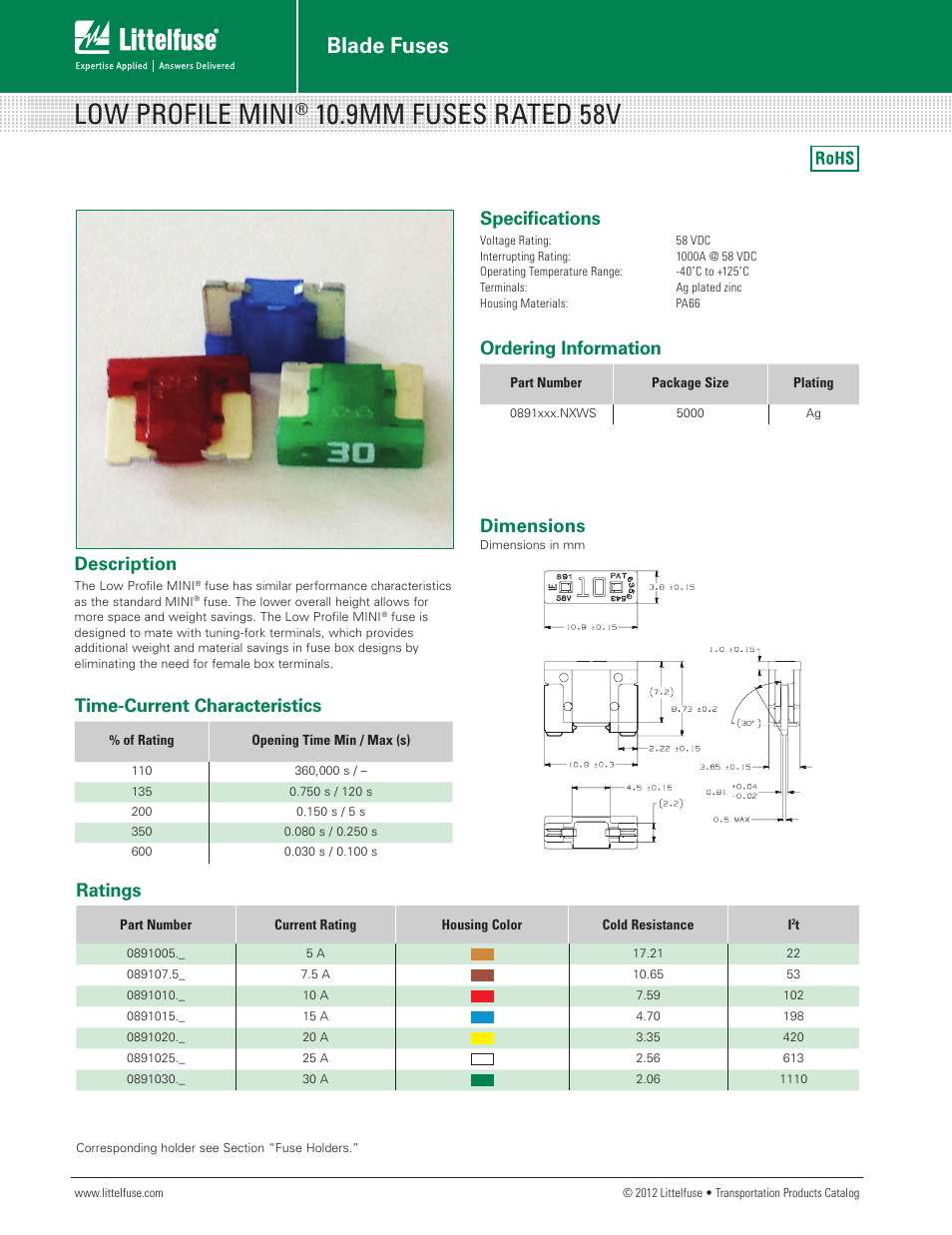 Littelfuse LP MINI 10.9mm Series User Manual | 2 pages