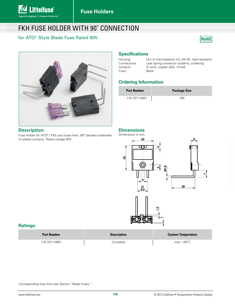 Littelfuse FKH Fuseholder 80V with 90° connection Series User Manual | 1 page