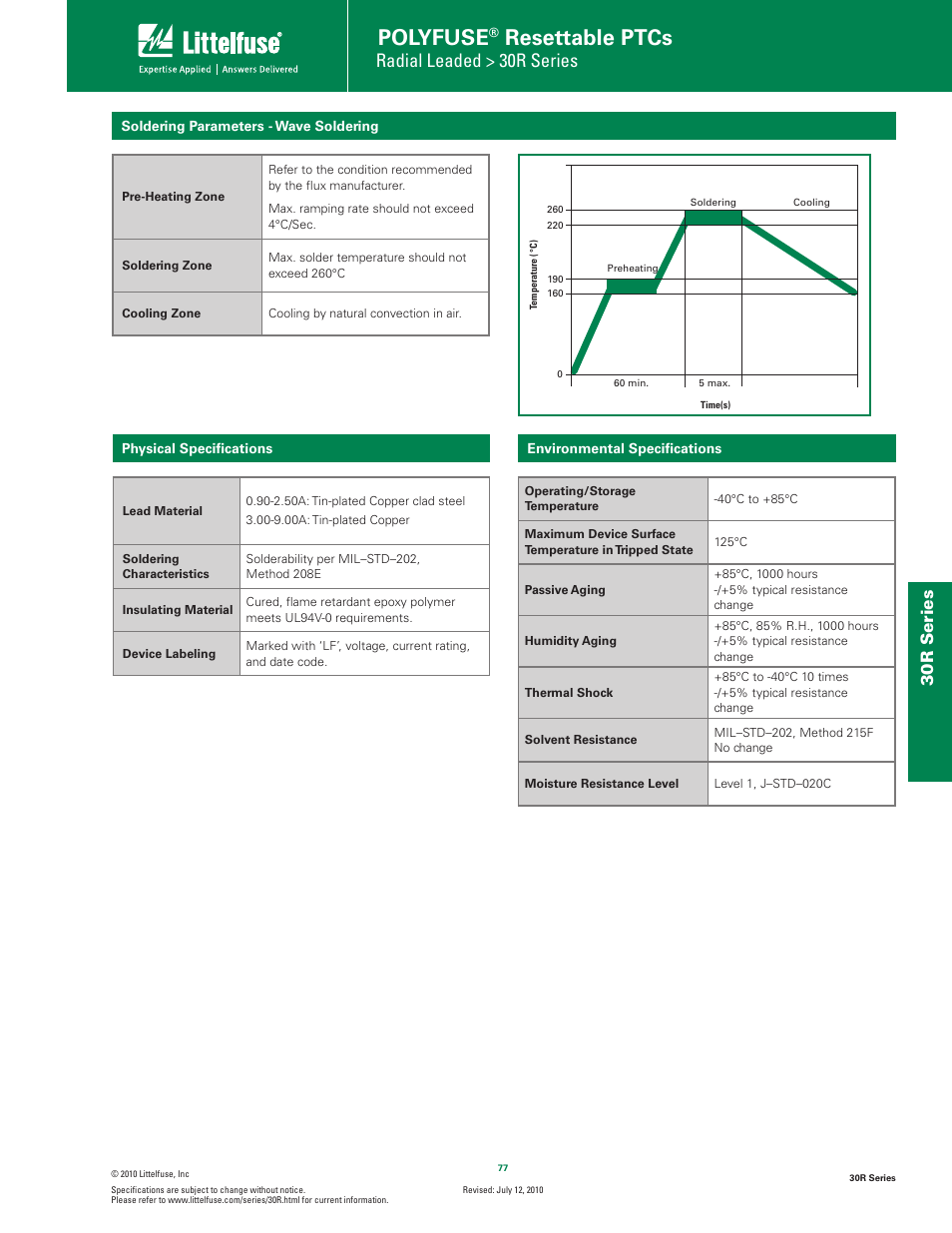 Polyfuse, Resettable ptcs, Radial leaded > 30r series | 30r s eries | Littelfuse 30R Series User Manual | Page 3 / 7