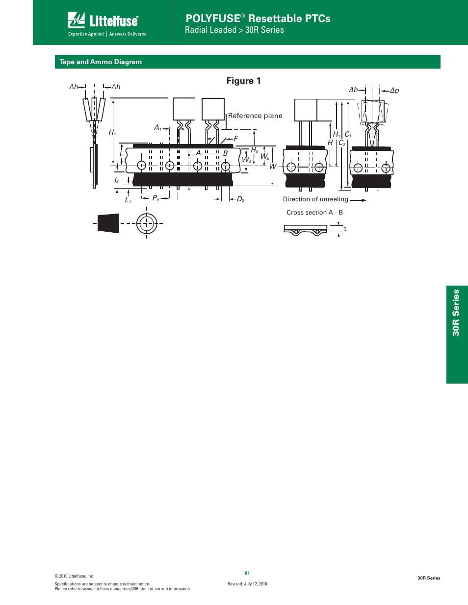 Polyfuse, Resettable ptcs, Radial leaded > 30r series | Figure 1, 30r s eries | Littelfuse 30R Series User Manual | Page 7 / 7