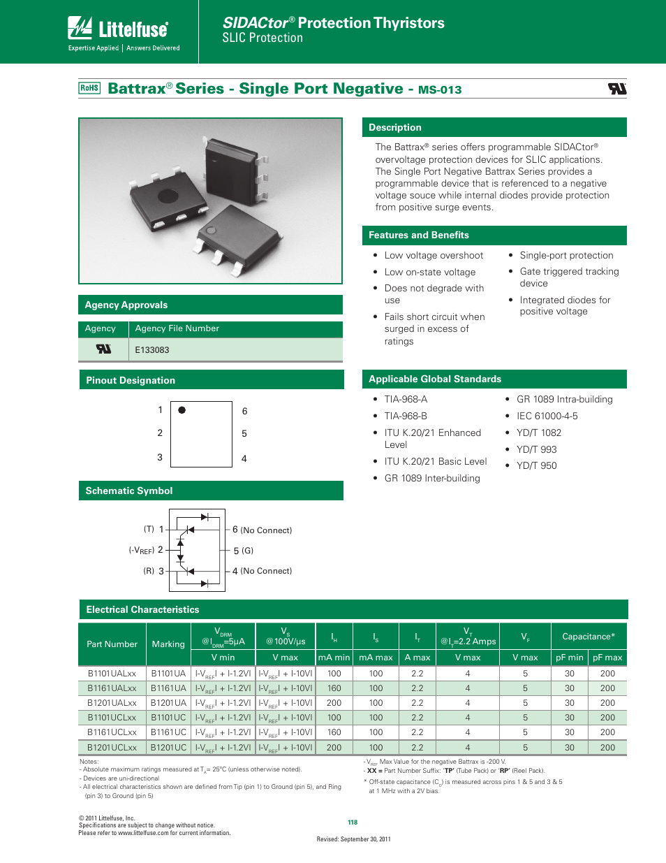 Littelfuse Battrax Series MS-013 Singl Port Negative User Manual | 4 pages