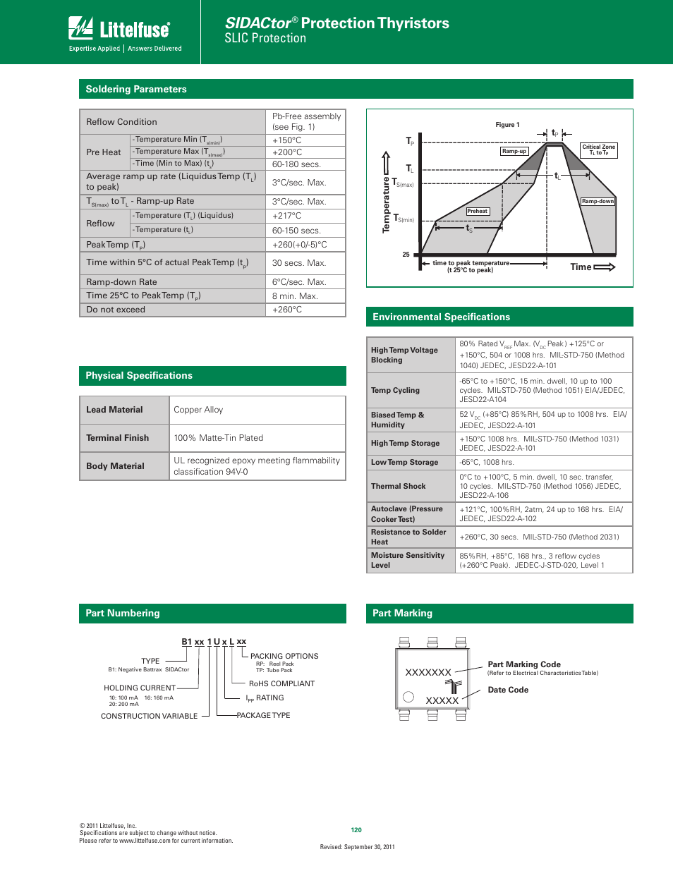 Sidactor, Protection thyristors, Slic protection | Part numbering, Physical specifications | Littelfuse Battrax Series MS-013 Singl Port Negative User Manual | Page 3 / 4