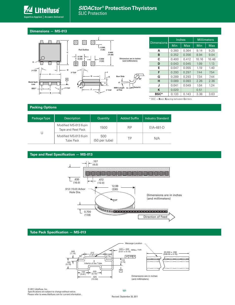 Sidactor, Protection thyristors, Slic protection | Littelfuse Battrax Series MS-013 Singl Port Negative User Manual | Page 4 / 4