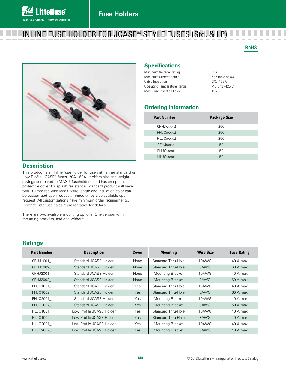 Littelfuse Inline JCASE Holder Series User Manual | 2 pages