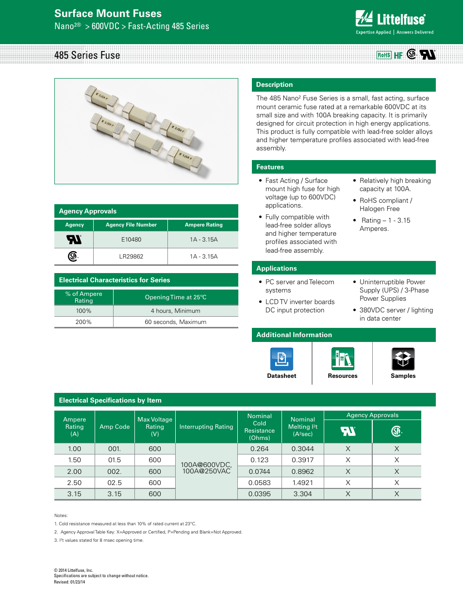 Littelfuse 485 Series User Manual | 3 pages