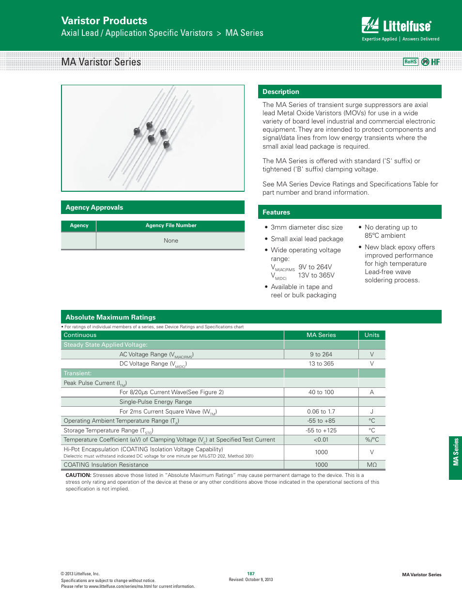 Littelfuse MA Varistor Series User Manual | 5 pages