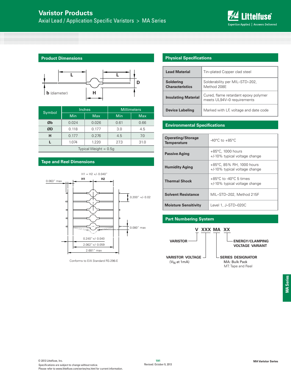 Varistor products | Littelfuse MA Varistor Series User Manual | Page 5 / 5