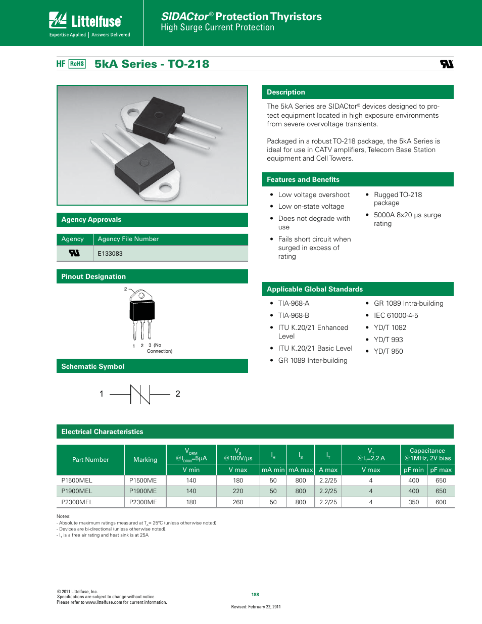 Littelfuse 5kA Series TO-218 User Manual | 4 pages