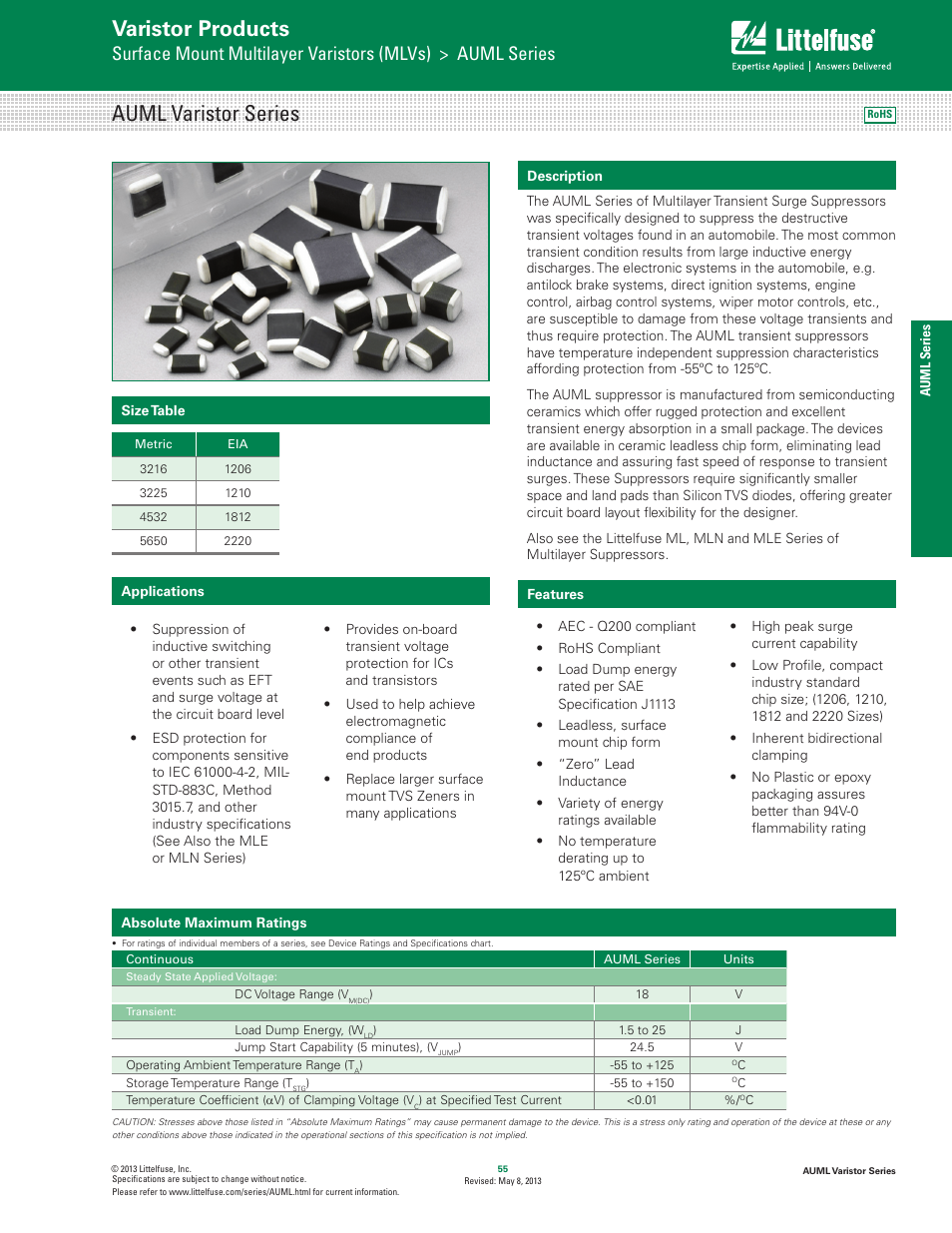 Littelfuse AUML Varistor Series User Manual | 7 pages