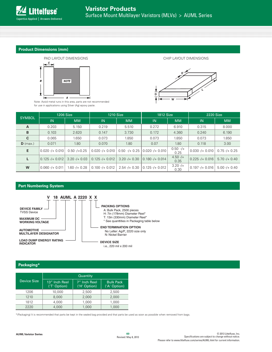 Varistor products | Littelfuse AUML Varistor Series User Manual | Page 6 / 7