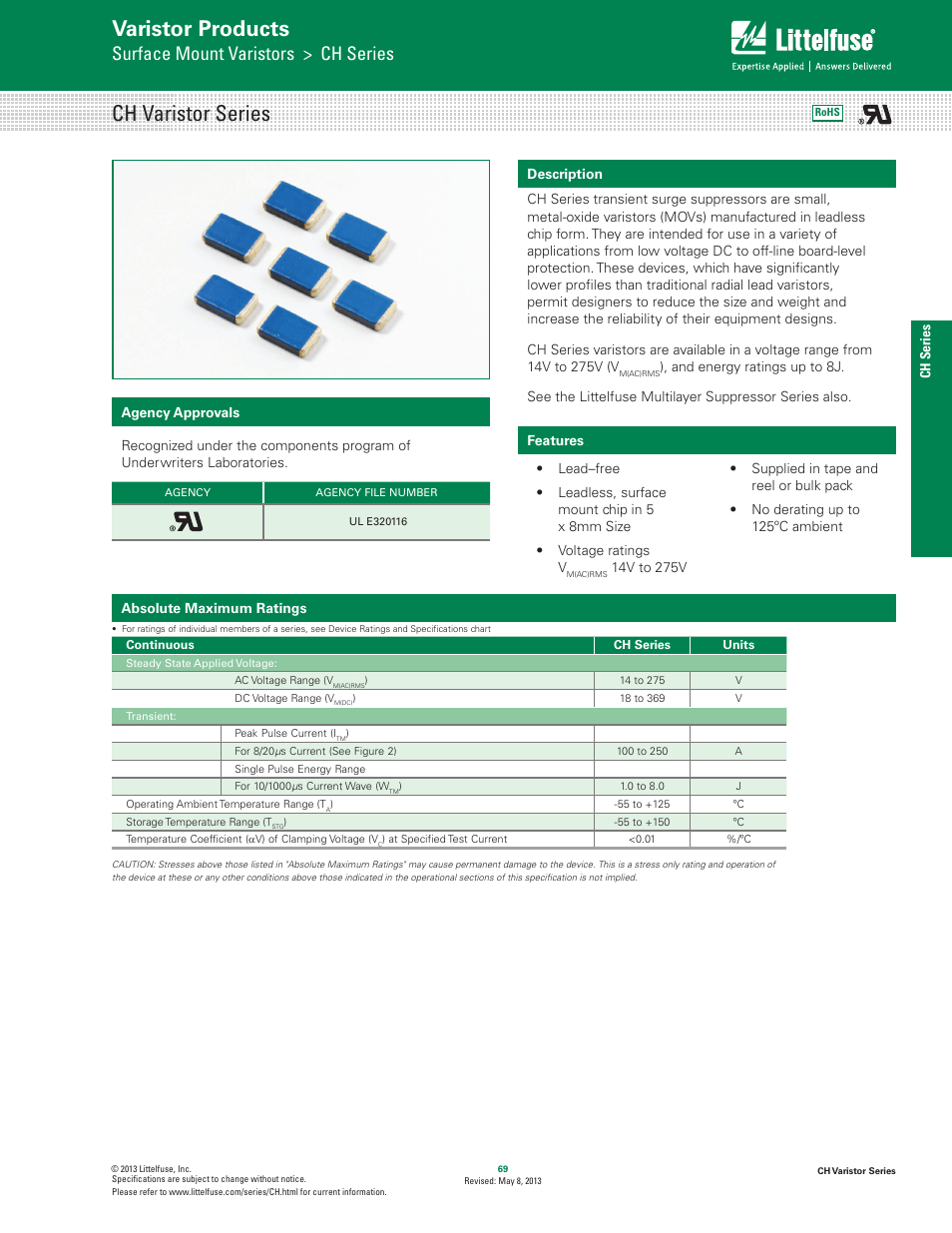 Littelfuse CH Varistor Series User Manual | 6 pages