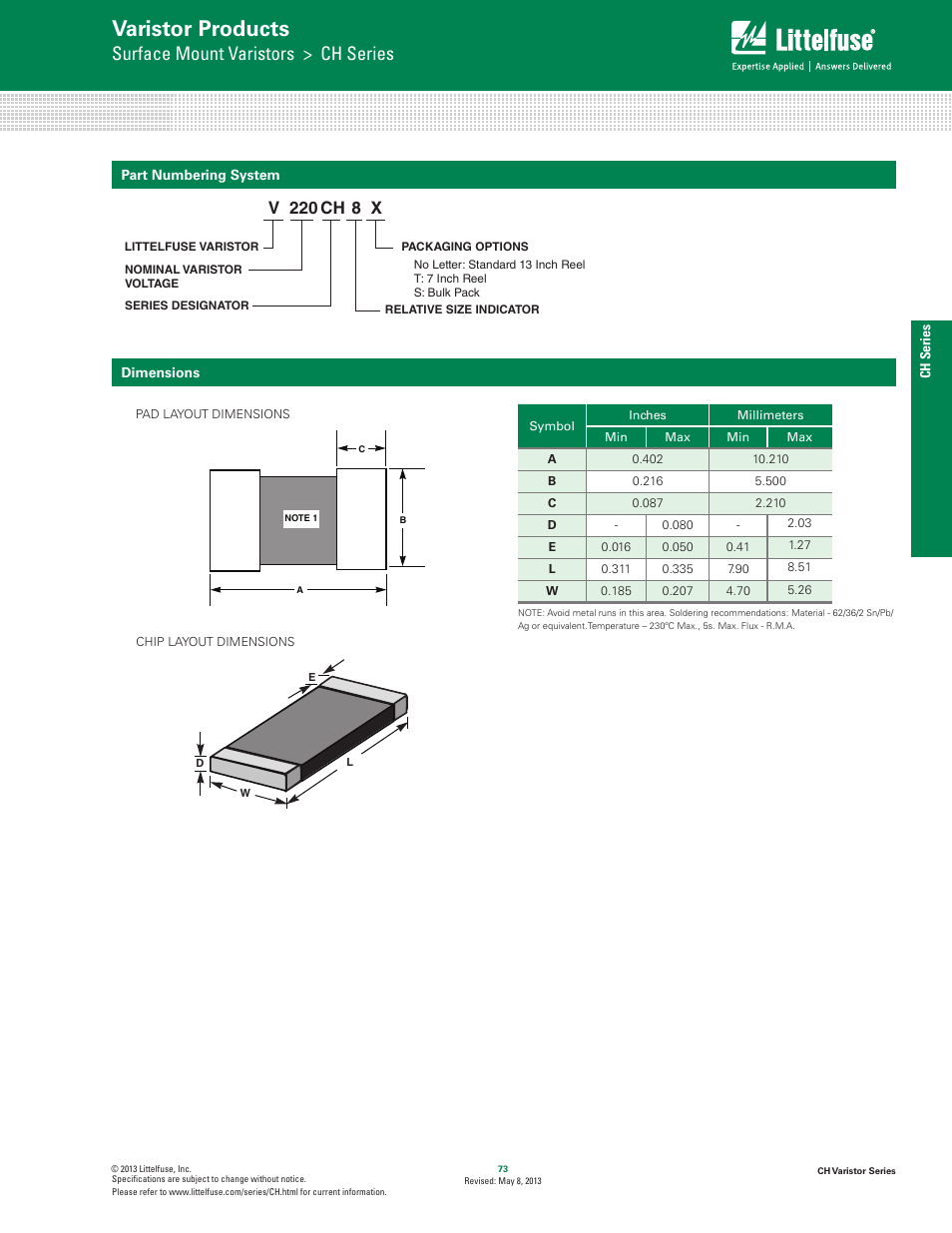 Varistor products, Surface mount varistors > ch series, V 220 ch 8 | Littelfuse CH Varistor Series User Manual | Page 5 / 6