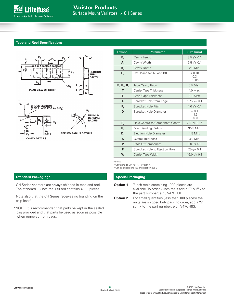 Varistor products, Surface mount varistors > ch series | Littelfuse CH Varistor Series User Manual | Page 6 / 6